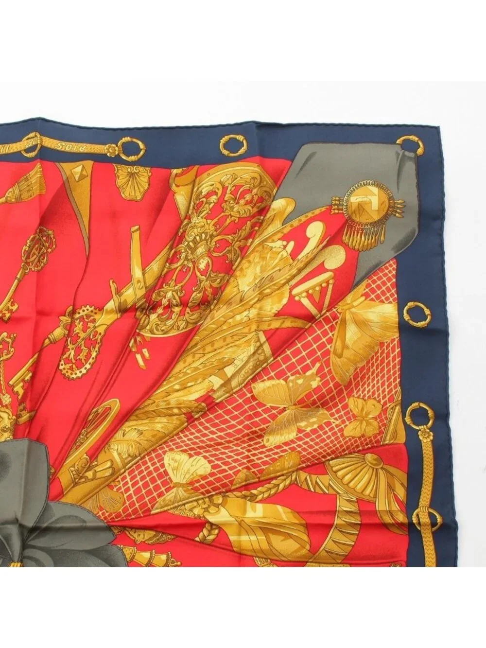 Hermes Soleil de Soie Silk Sun Carre 90 Scarf Red Navy